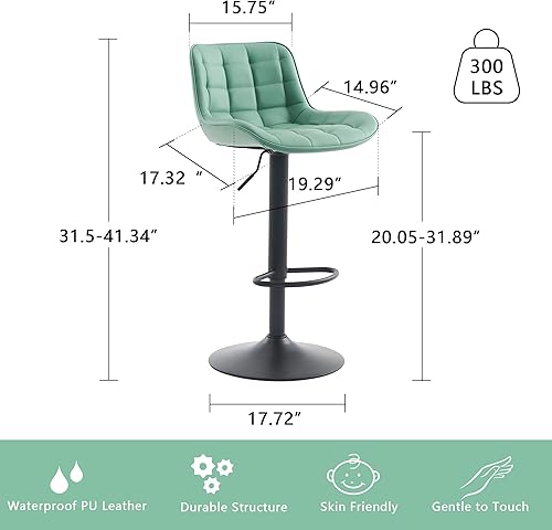 Miniatura 87 de YOUTASTE Taburetes de bar negros de altura de mostrador, juego de 2 taburetes de bar ajustables giratorios de piel sintética con respaldo acolchado,