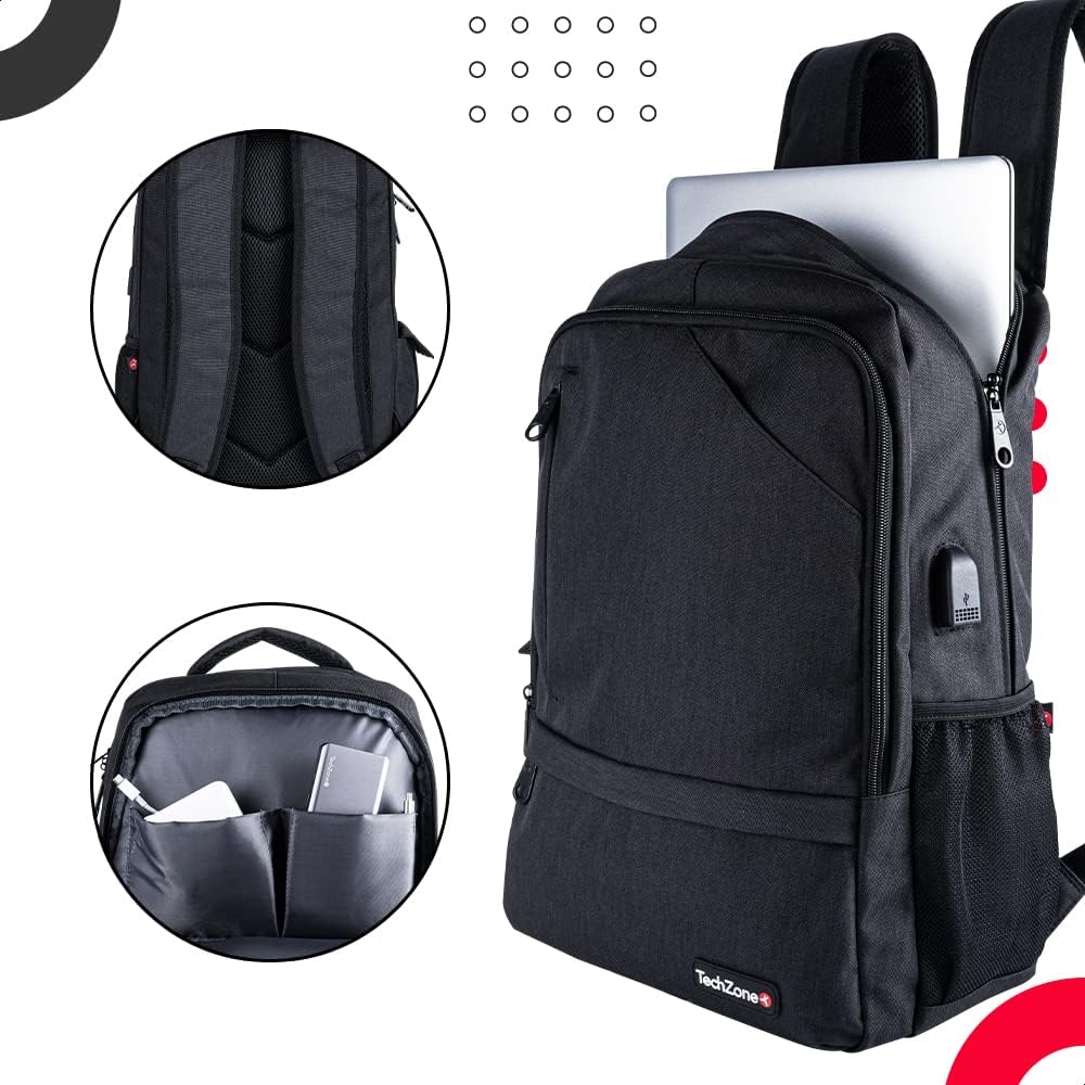 TechZone Mochila Backpack Negro Modelo Loud Con Compartimento Para Laptop de hasta 15.4” Cierres