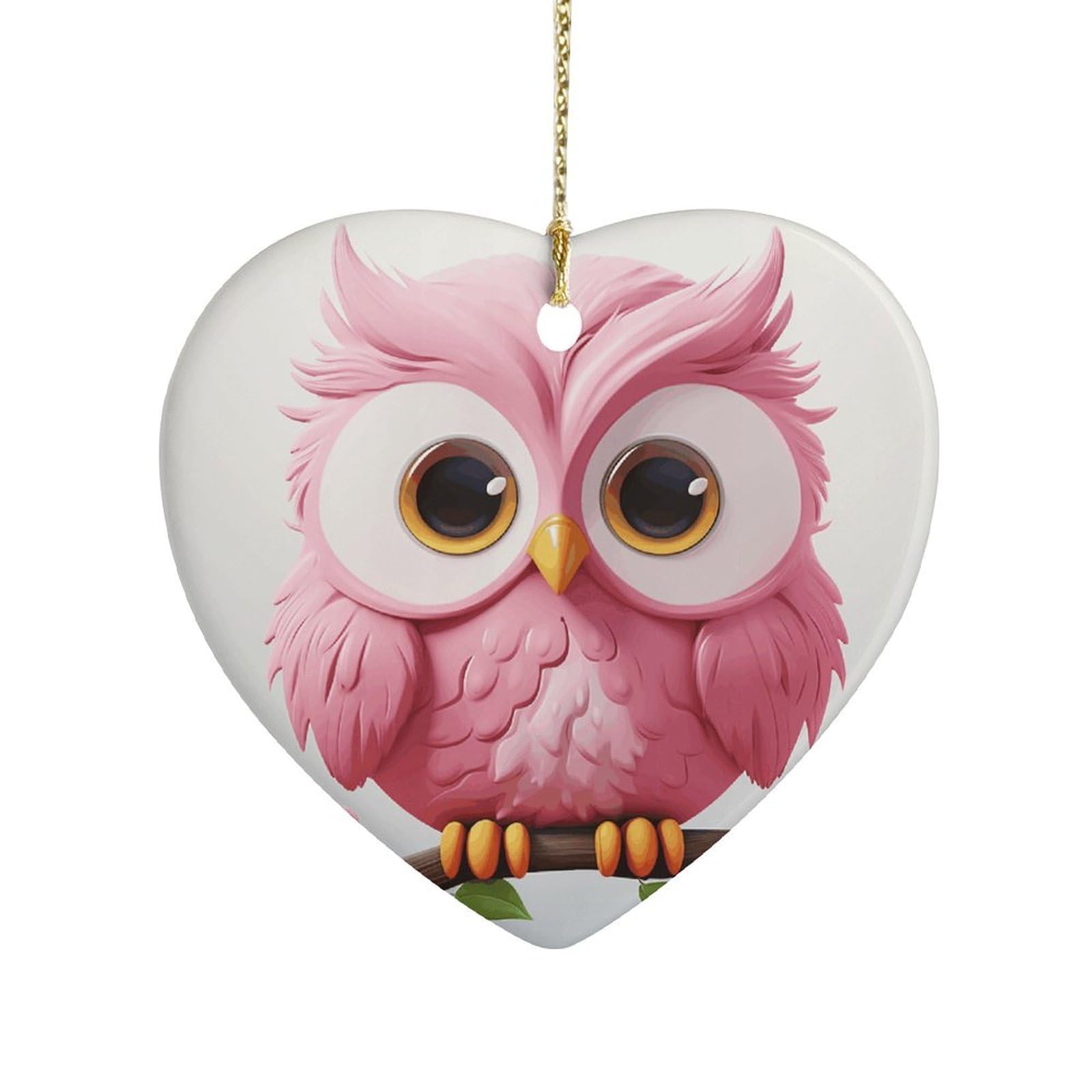 A Pink Owl Heart Ornament Precious Heart-Shaped Pendant Idea Ceramic Ornaments with Gold String Personalized Heart Shaped Decoration for Outdoor Party Love