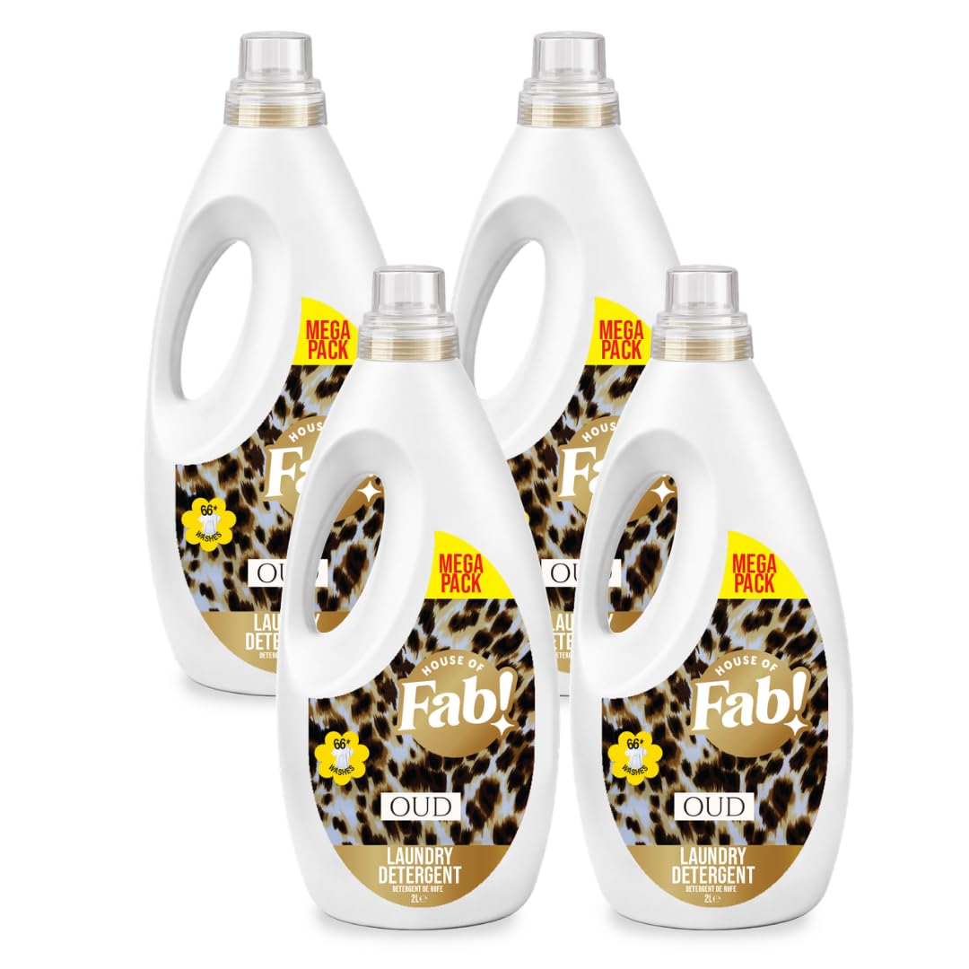 Fabulosa Fragranced Laundry Detergent, Stain Removing Laundry Washing Liquid Detergent, Clothes Freshener Concentrated Laundry Liquid, 264 Washes, 2L, 4 Pack, Oud