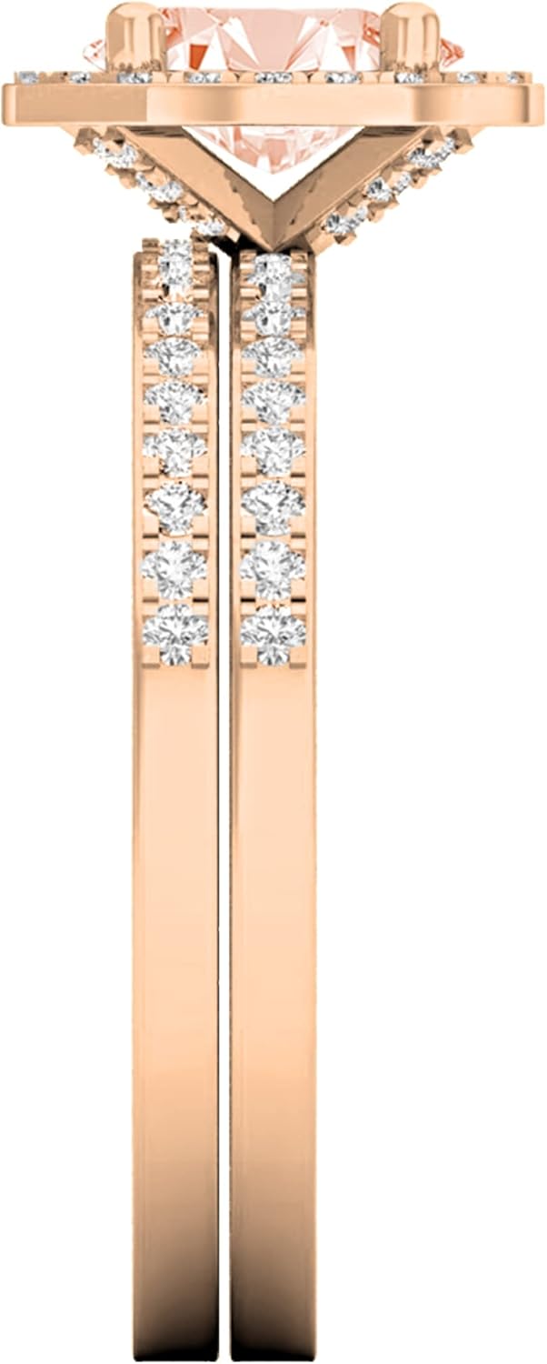 Dazzlingrock Collection 7x5mm Oval Gemstone & Round White Diamond Halo Engagement Ring Set for Her (Diamond 0.4w, Color I-J, Clarity I1-I3) in Solid Gold