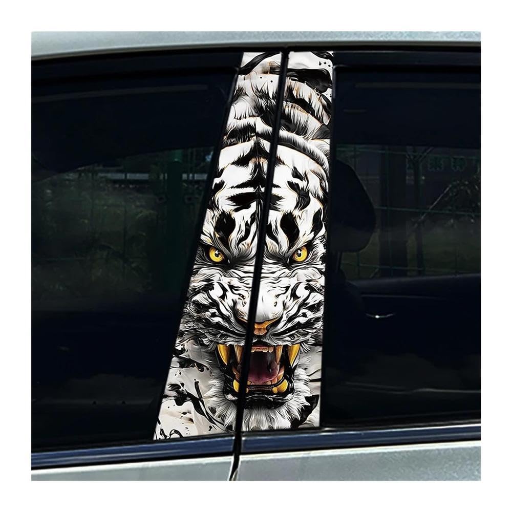 Body Parts 2pcs Car Center Pillar Sticker Graffiti Ferocious Gold Tiger Auto B Pillar Protective Film Decoration(E)