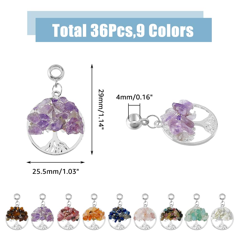 SUPERFINDINGS 36Pcs Tree of Life Pendants, 9 Colors Natural Stone Chakra Crystal Gemstone Charms for Earring Bracelet - Image 2
