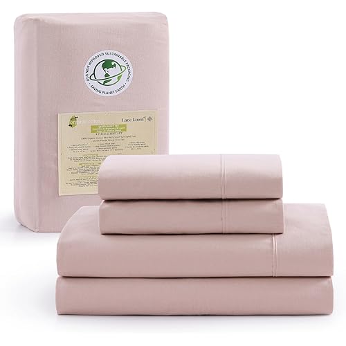 LANE LINEN RV Queen Sheets Set - 100% Organic Cotton Camper Sheet Sets 15" Deep Pocket Fitted (Short Sepia Rose)