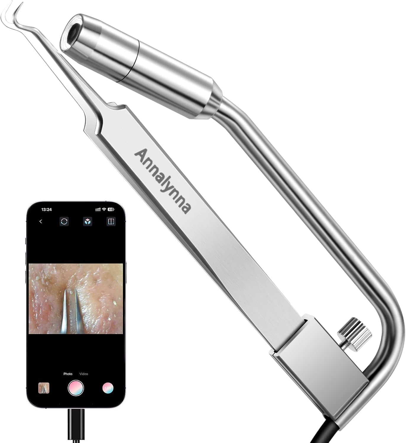 Luma 1 Ti Visual Blackhead Remover with Camera - Titanium Alloy Tweezers and HD Camera 20x Magnification, 1080P, 8 LED Lights, Blackhead Extractor for Men and Women, Acne and Pore Cleaner