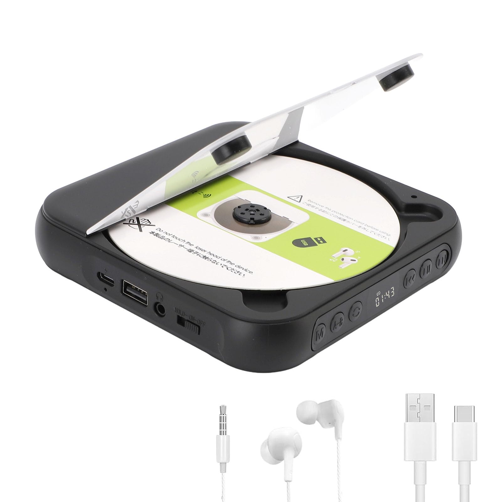 VBESTLIFE Przenośny Odtwarzacz CD z Bluetooth 5.3, ładowalny Mały Odtwarzacz CD z Słuchawkami, Wbudowane Głośniki HiFi, Wsparcie CD/Aux/USB, dla Samochodu Domowego