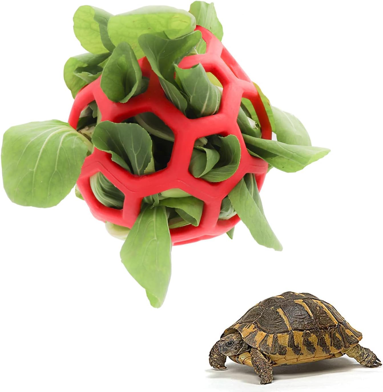 Tortoise Treat Ball Toy Hay Feeder Hanging Feeding Grass Fruit Vegetable Feeder Holder Foraging Toy for Small Animals Pet Tortoise Turtle for tortoise (Red)
