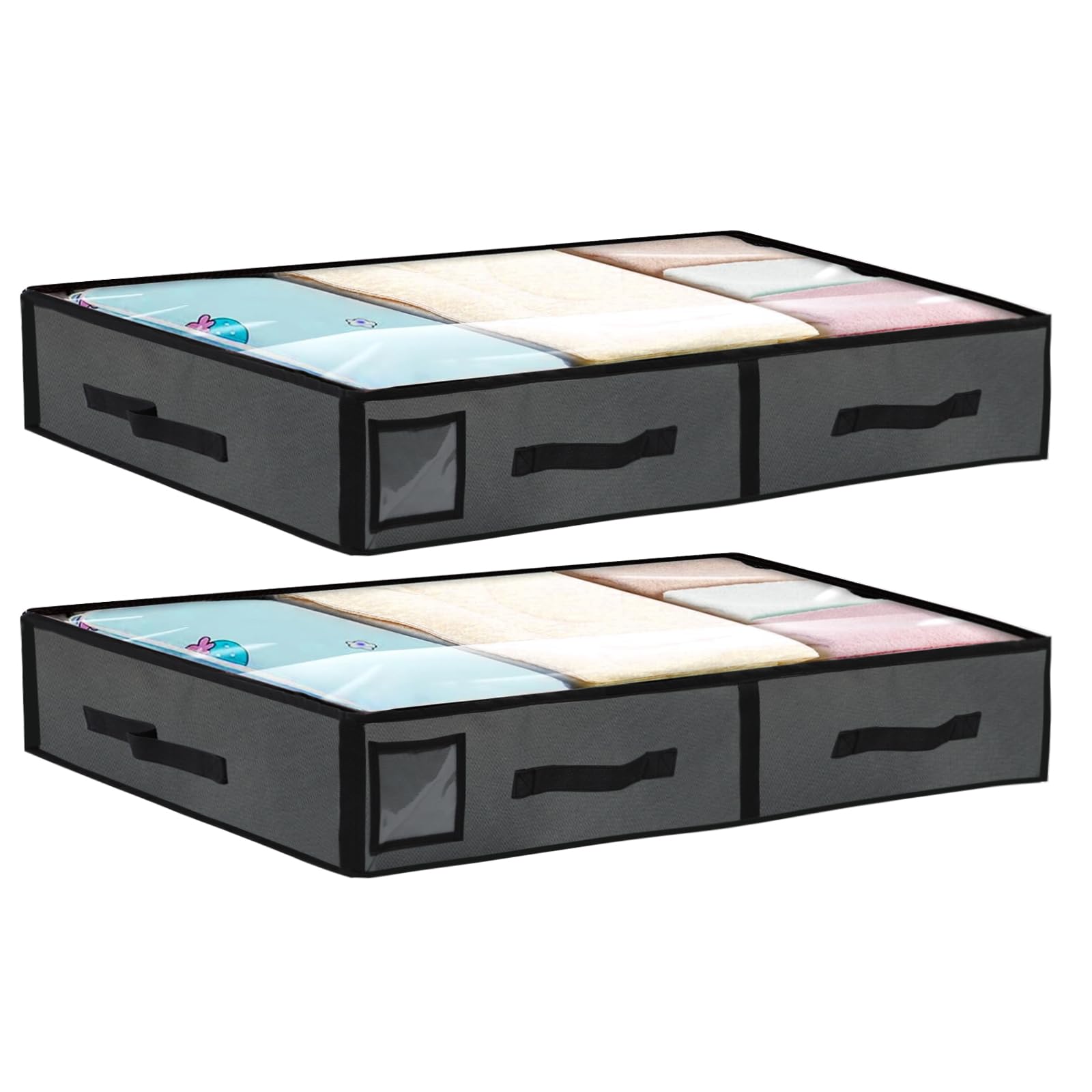 2 Piezas Bolsas para Guardar Ropa Debajo de la Cama - 90L Gran Capacidad - Cajas Almacenaje Ropa Plegables con Ventana Transparente y Asas Reforzadas (Gris)