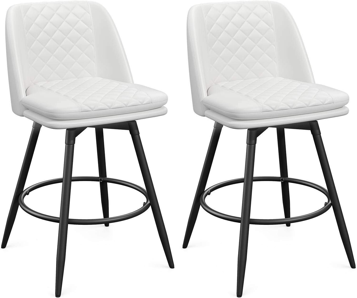 YaFiti Swivel Bar Stools Set of 2, 26" Counter Height Upholstered Faux Leather Barstools, Bar Chairs with Back and Footrest for Bar, Kitchen Island,