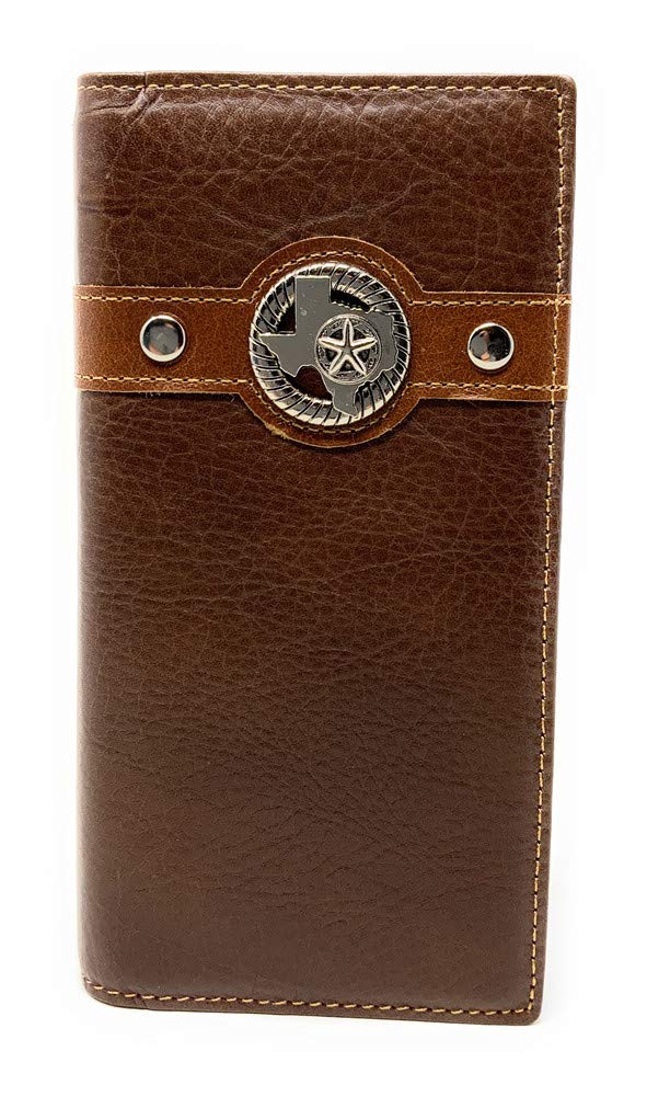 Texas WestTexas Western RFID Men's Genuine Leather Bifold Long Wallet in Multi Emblem (Coffee Texas State Map)