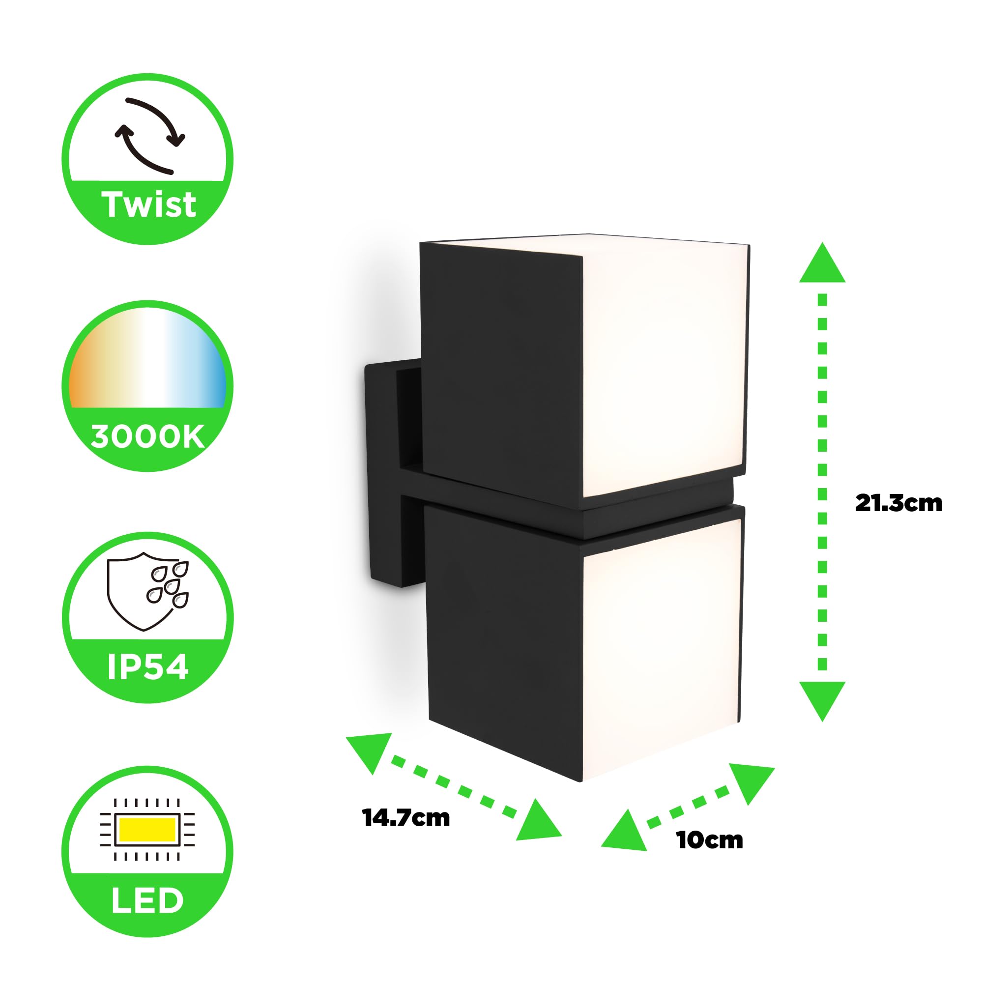 LUTEC Cuba Outdoor LED Modern Up Down Wall Light, Drehbare Aluminium Außen Innen Wandleuchte, 1000LM 3000K Warmweiß, Wasserdicht für Haustür, Terrasse, Garten, Schlafzimmer, Dunkelgrau