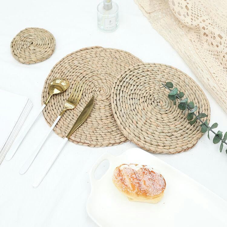 Napperons tissés ronds en jacinthe d'eau 30cm pour table