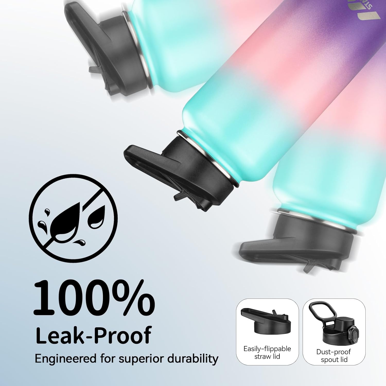 StarSpeed 32oz Insulated Water Bottle with Straw Lid, Stainless Steel Double Walled Vacuum Water Flask, Wide Mouth Sports Water Bottle for Gym Camping Hiking, Hydrangea - Image 5