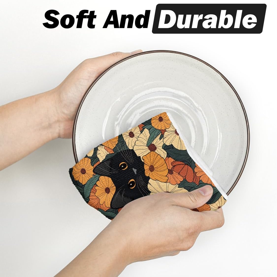 Artoid Mode Flowering Shrubs Black Cat Floral Spring Kitchen Towels Dish Towels, 18x26 Inch Farmhouse Summer Plants Decoration Hand Towels Set of 2 - Image 5