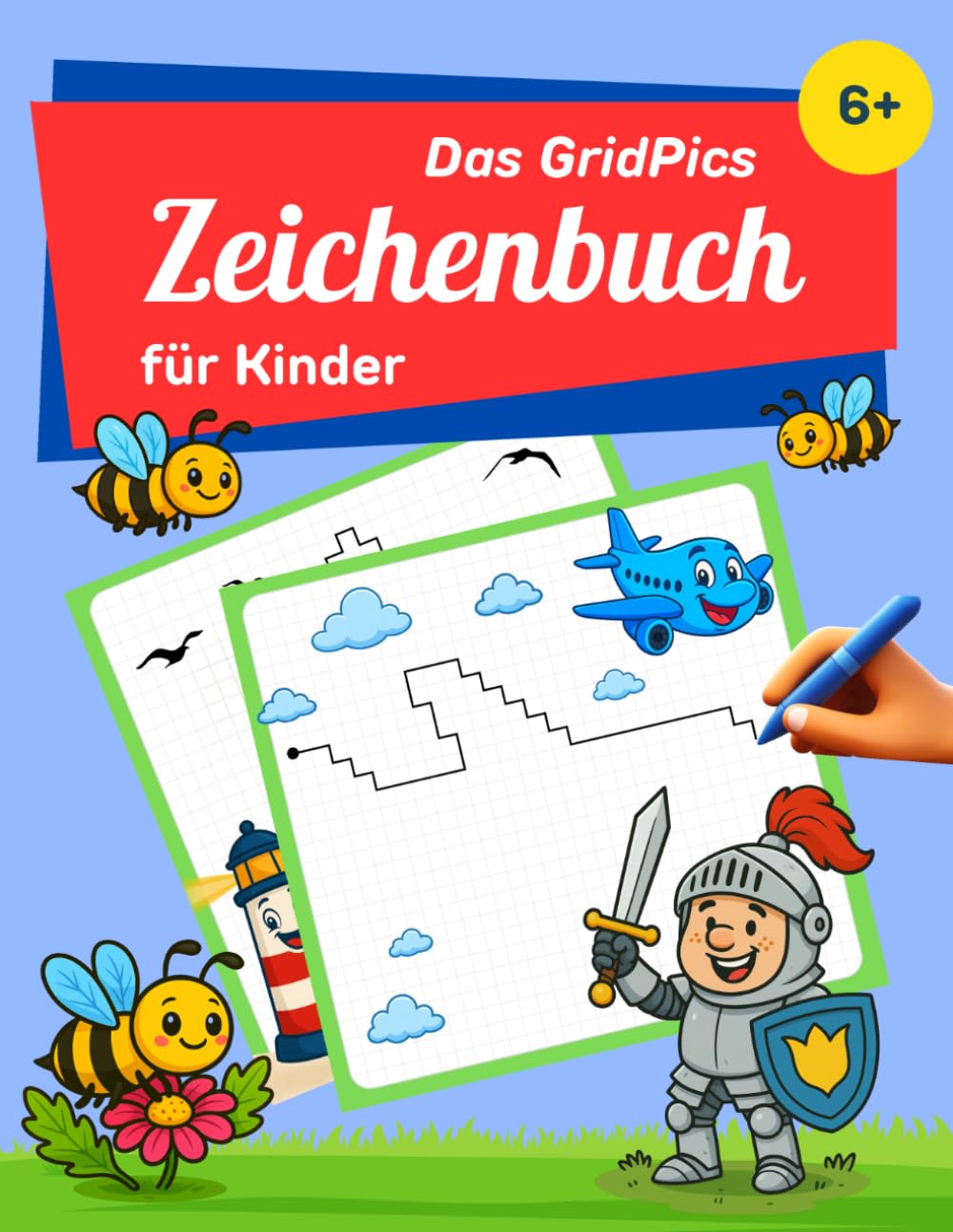 Das GridPics Zeichenbuch für Kinder ab 6 Jahre. Aufgaben zum Üben der Konzentration, Lernen von rechts, links und Zählen bis 20. Perfektes Geschenk zur sinnvollen Beschäftigung gegen Langeweile