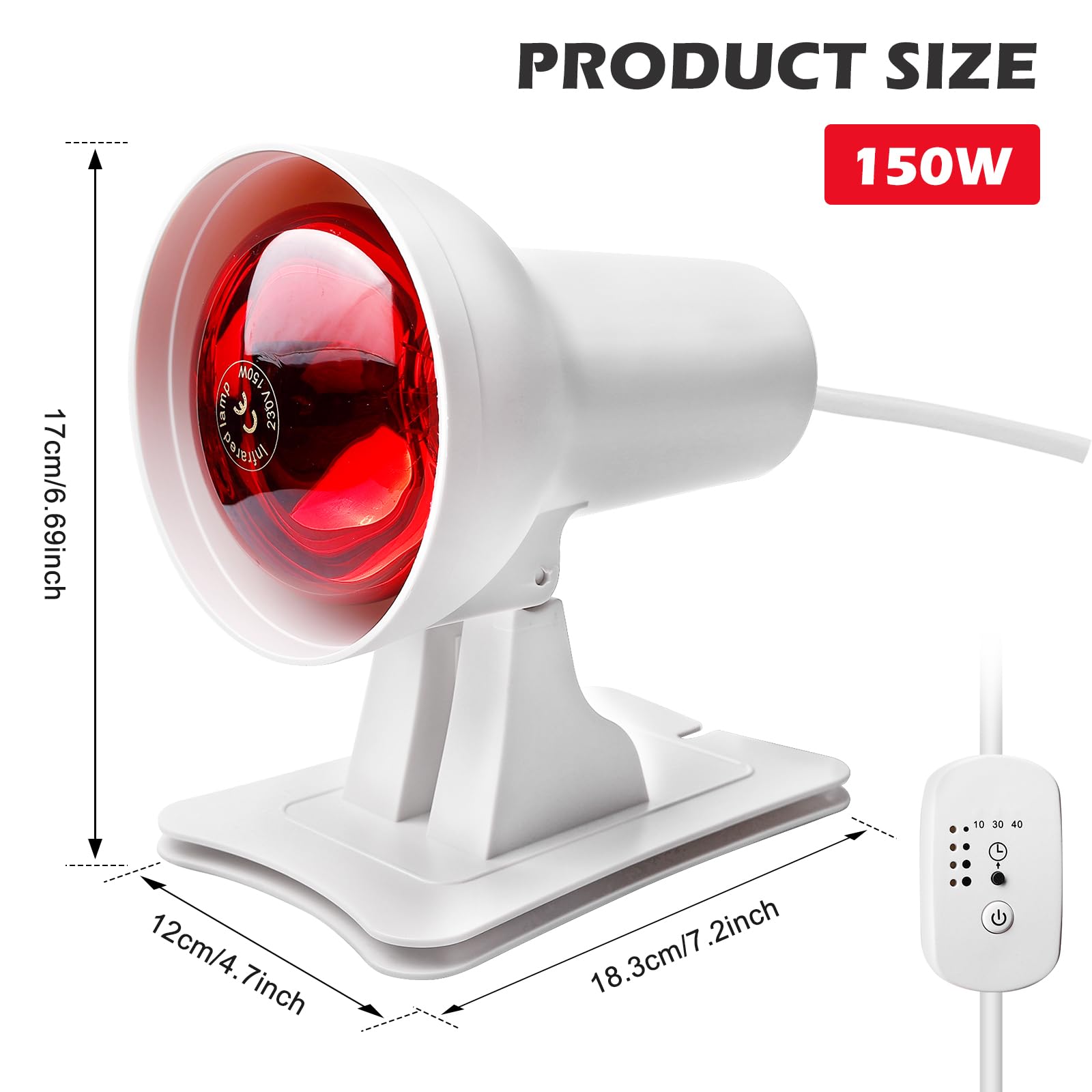 SUNOYA Lampe À Lumière Rouge 150 W, Lampe Infrarouge, Lampe Chauffante Rouge, Pour Soulager La Fatigue Musculaire et Offrir Une Chaleur Relaxante - Angle Réglable Pour Un Confort Optimal