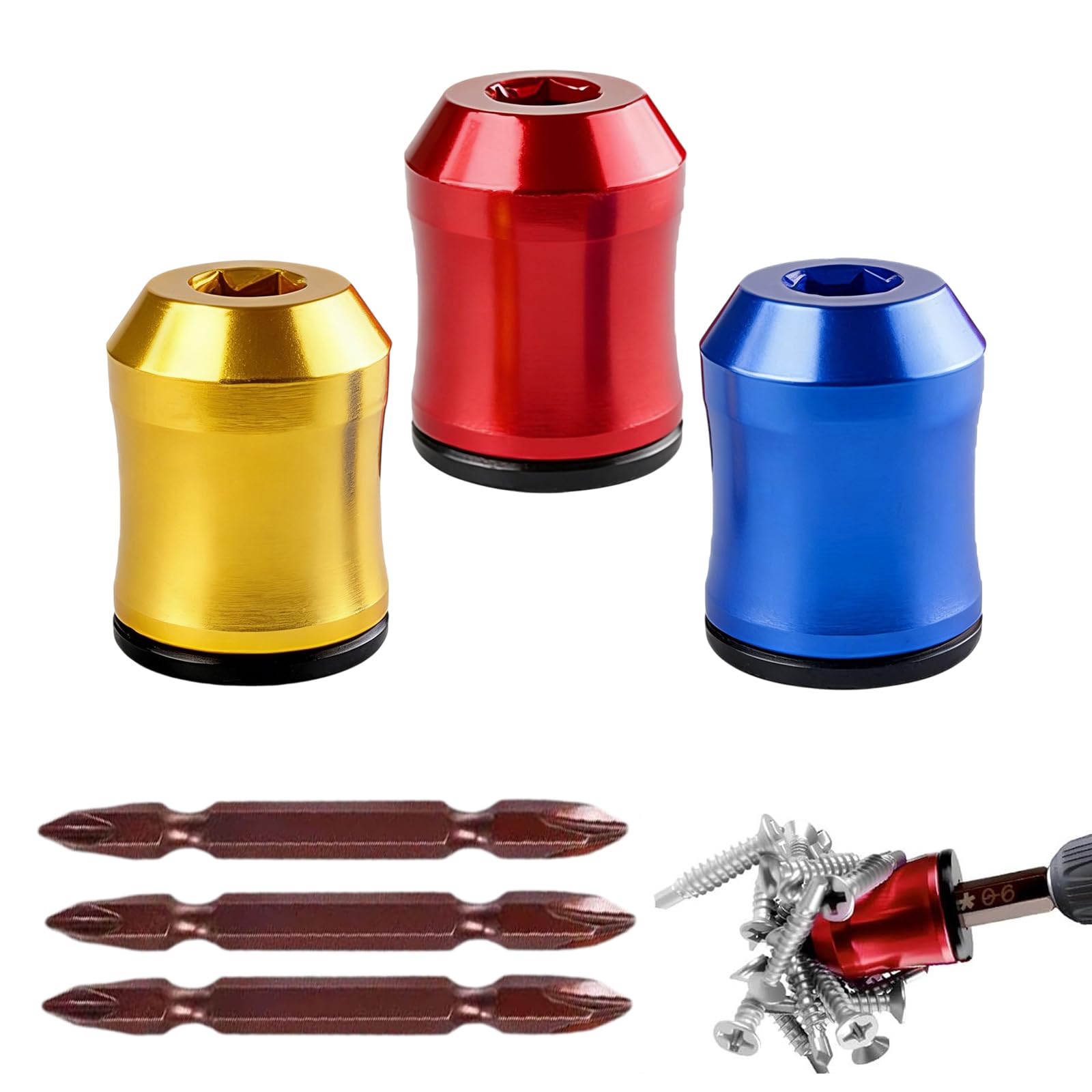 Azoisuwr 3Pcs Magnetic Screw Holder With 3 Pcs Ph2 Screwdriver Bit Set, Removable Magnetic Drill Bit Holder For Hex Screwdrivers & Power Bits, Alloy Screw Ring For Diy Repair