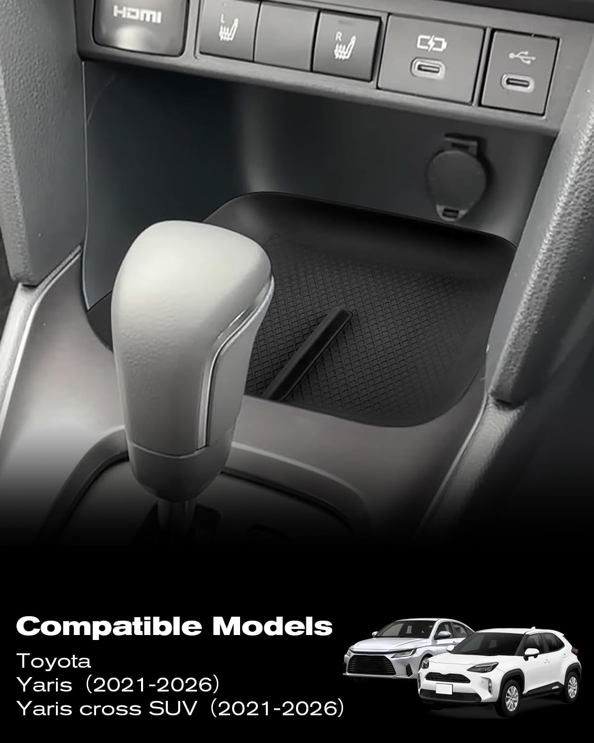 Yaris Cross Accessoires compatibles avec Toyo-TA Yaris Hatchback GR 2021-2026 et Yaris Cross SUV 2021-2026, tapis antidérapant, accessoire anti-poussière en silicone, tapis de rangement pour