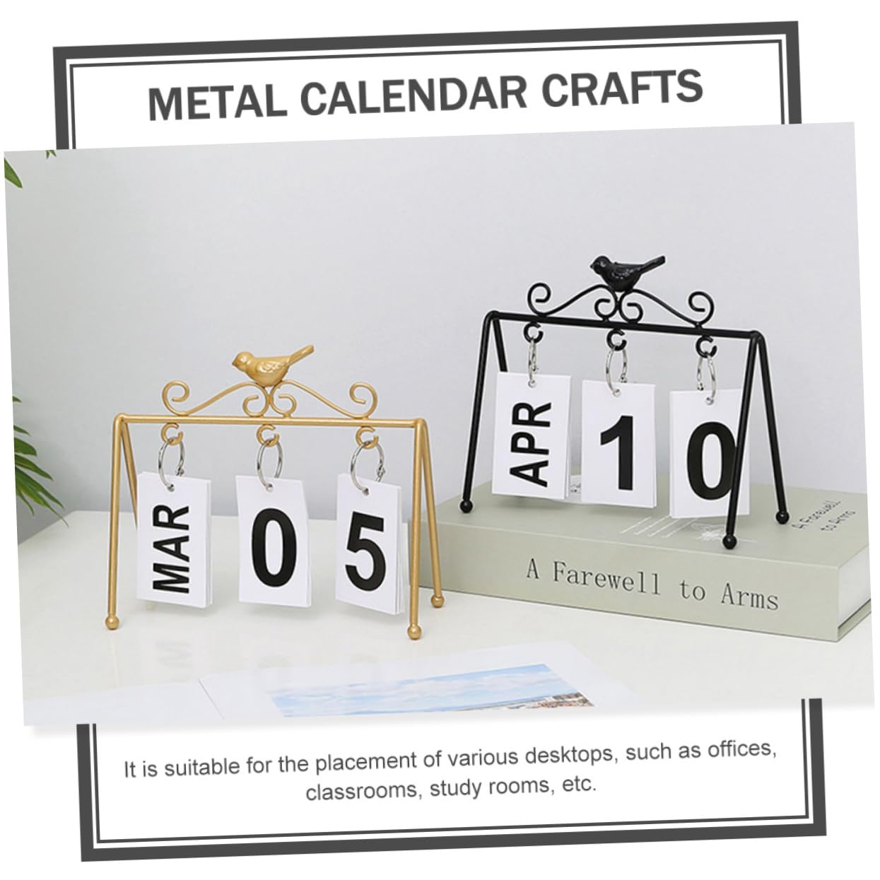 SEWACC 4 Piezas adorno de calendario los de oficina ornamento calendario de escritorio office calendarios de mesa calendario perpetuo decoración del hogar hierro Black