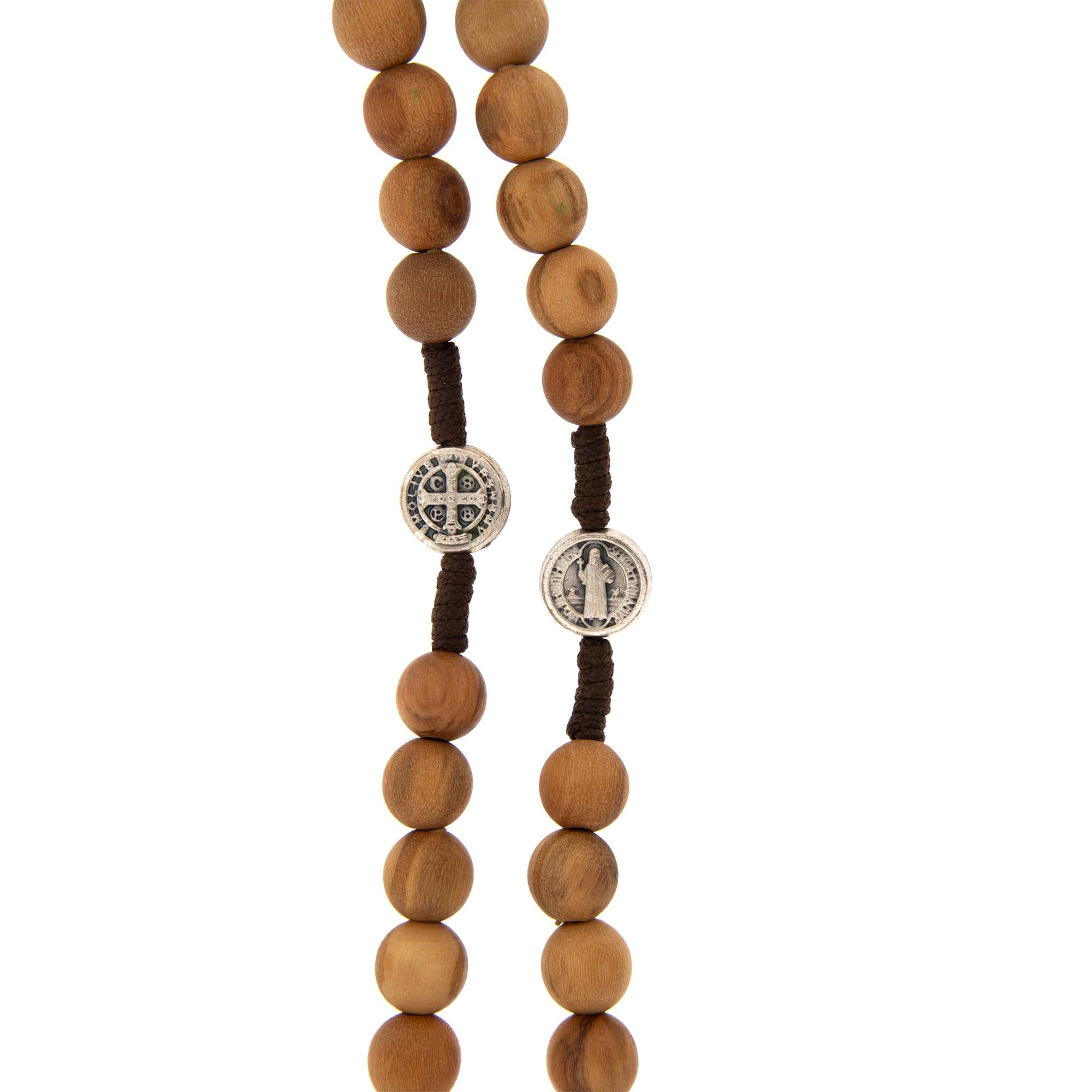 SHALOM - Couronne Portable Saint Benoît en corde et grains d'olivier 7 mm