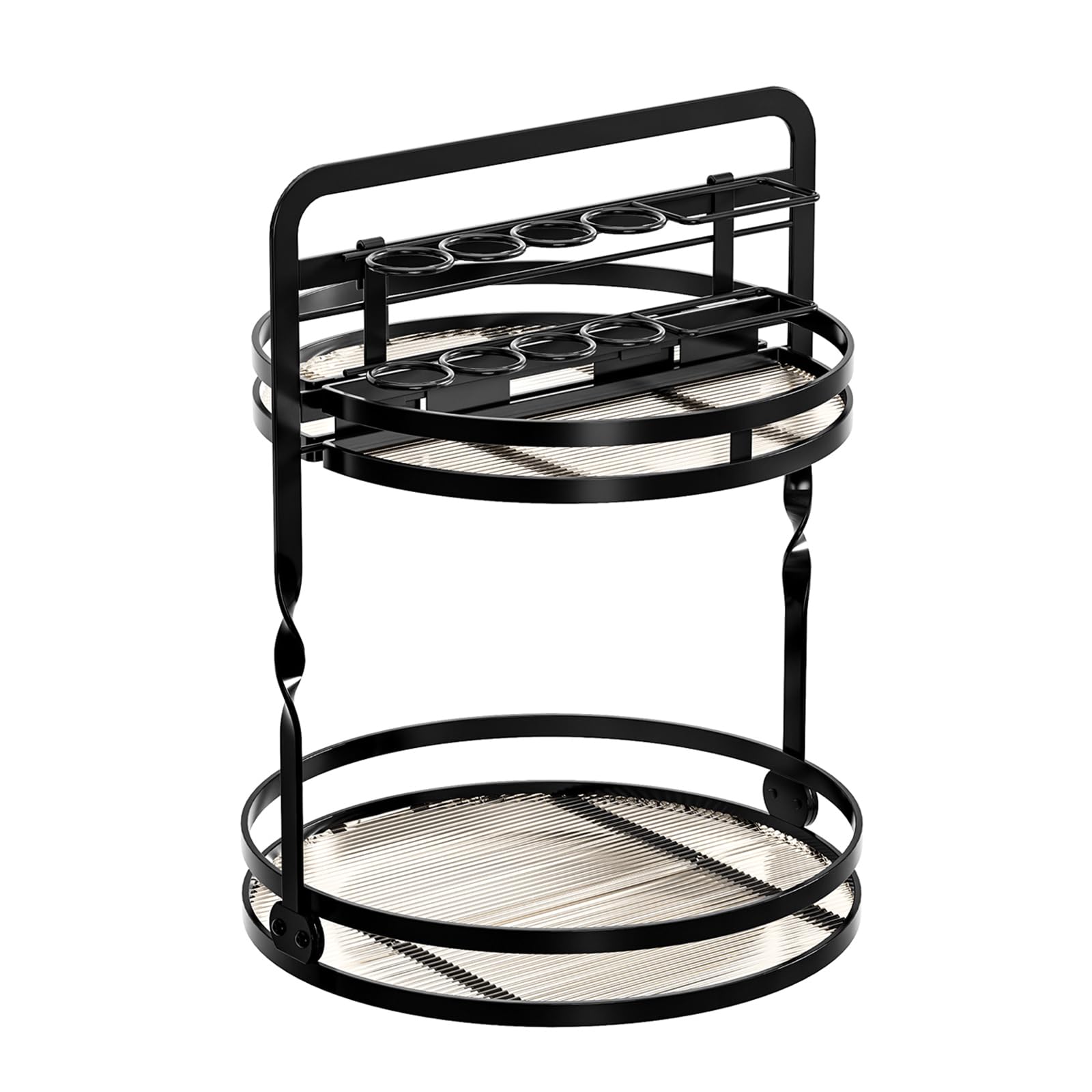 NMFLAB Revolving Cosmetic Holder with Two Compartments and Visible Brush Stand for Dresser Table Quick Assembly Makeup Stand