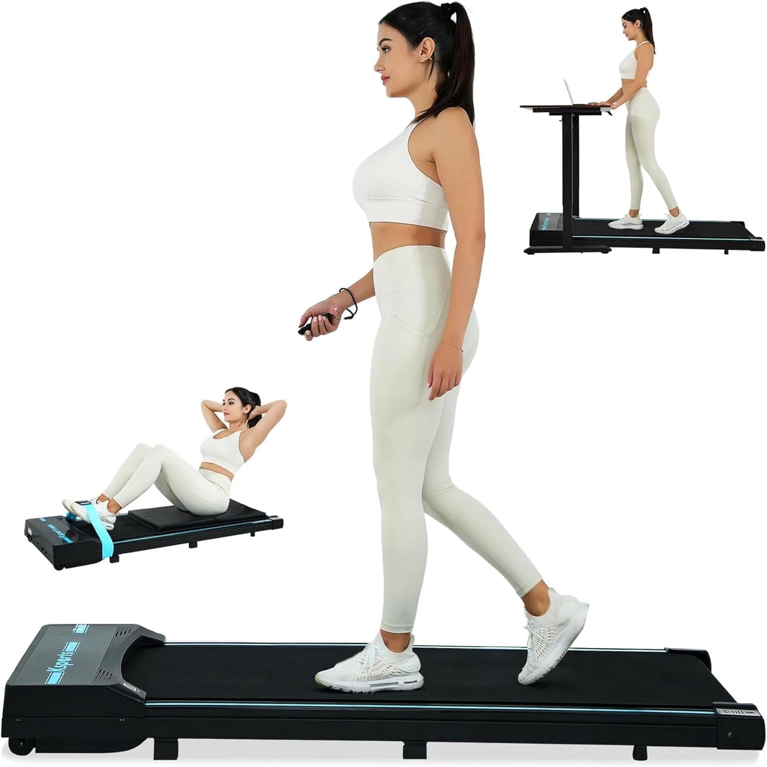 Ksports Walking Pad & Folding Treadmill – 2.5HP, Sit-Ups Mat, Bluetooth App, Portable Wheels | Incline, Desk, Dual Displays, 308 lbs & 265lbs Capacity