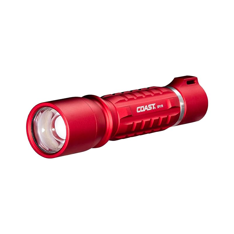 Coast XP11R 2600 Lumen USB-C Rechargeable LED Flashlight with Slide Focus® and Pure Beam® Focusing Optic, 4 Light Modes, Red