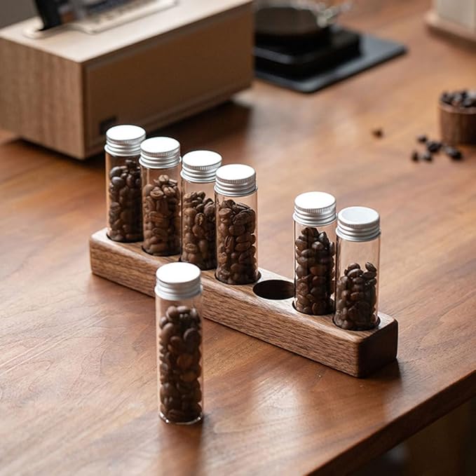 Tubos de almacenamiento de café BESTYASH con soporte de madera 7 orificios miniatura 2