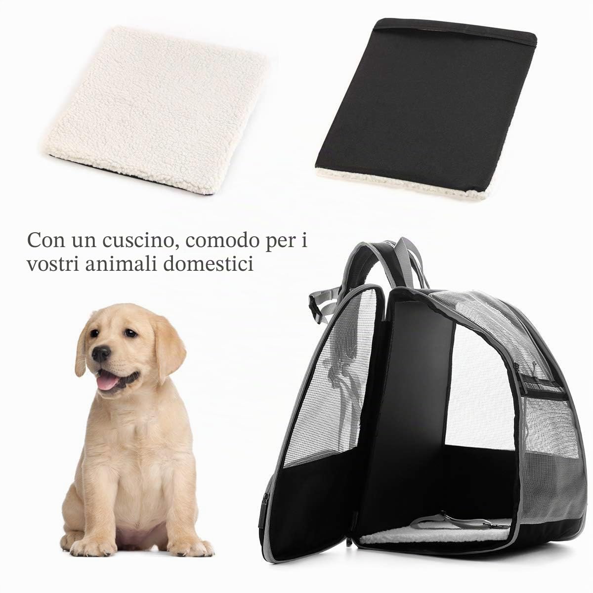 Trasportino Zaino per Cani Gatti 7.5kg - Borsa a Rete da Trasporto per Viaggio Compagnia Aerea Approvata, Pieghevole Traspirante Stabile e Spazioso con Cuscino in Peluche per Animali Domestici (Rosa)
