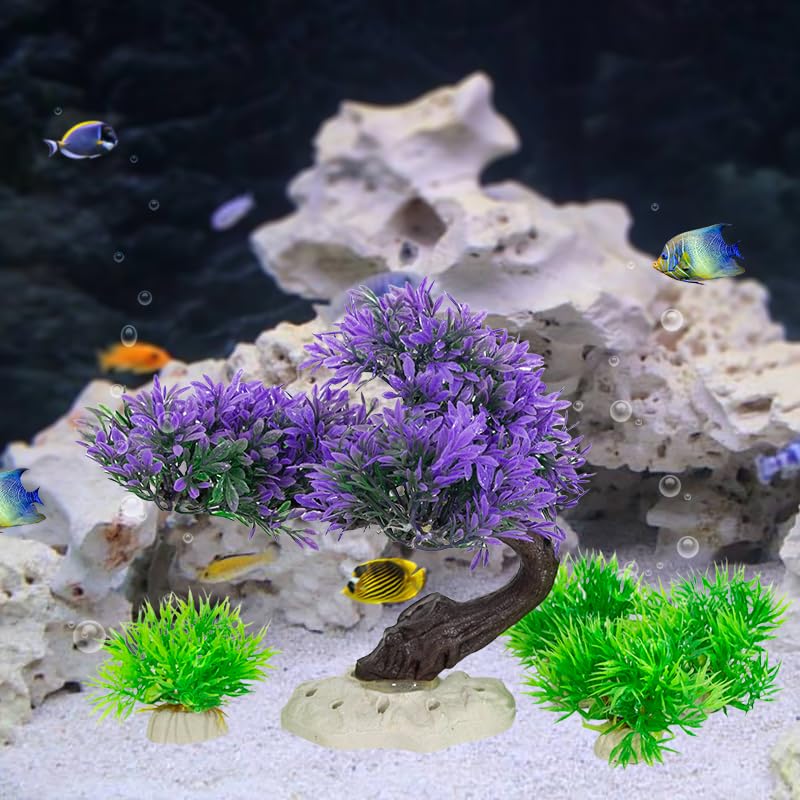 Image of Fish Tank Decorations 5.5 Inch Artificial Plastic Plants Bonsai Tree Purple