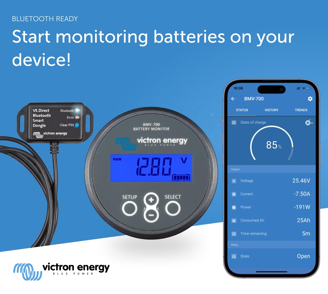 Victron Energy BMV-700 Battery Monitor with Shunt & Display - 6.5-95 VDC - Grey