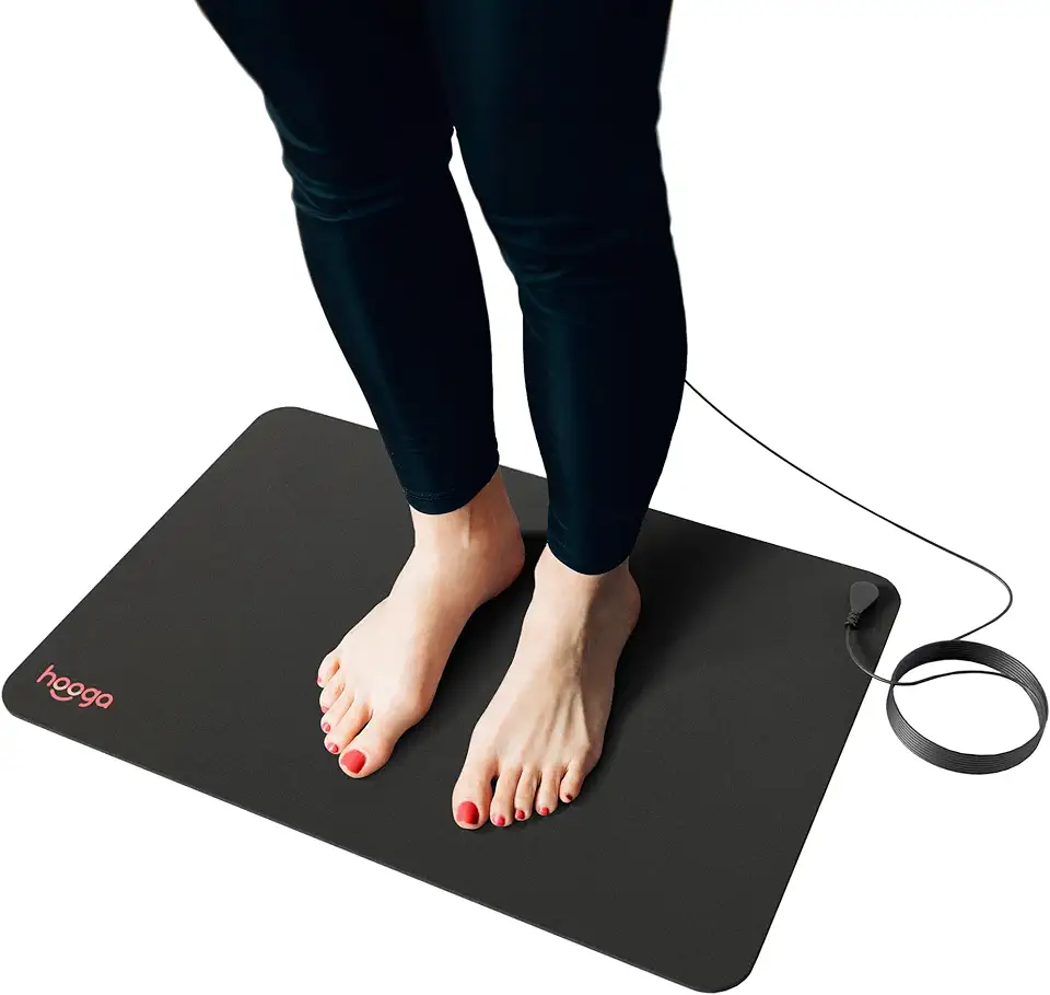 Hooga Grounding Mat for Sleep, Energy, Pain Relief, Inflammation, Balance, Wellness. Earth Connected Indoor Grounding for Home, Office, Work. 15 Foot Cord Included. Conductive Carbon