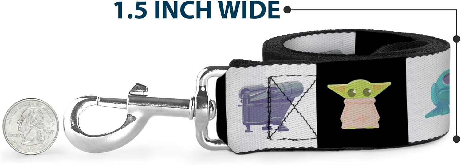 Star Wars Pet Leash, Dog Leash, Star Wars Mandalorian 4 Character Pose Blocks, 6 Feet Long 1.0 Inch Wide