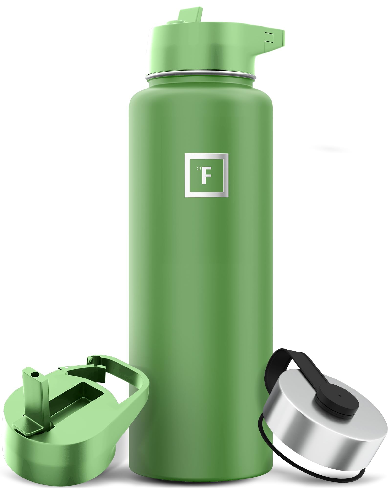 IRON °FLASK Camping & Hiking Hydration Flask with Straw, Wide Mouth Insulated Stainless Steel Sports Water Bottle - 40 oz Apple Green