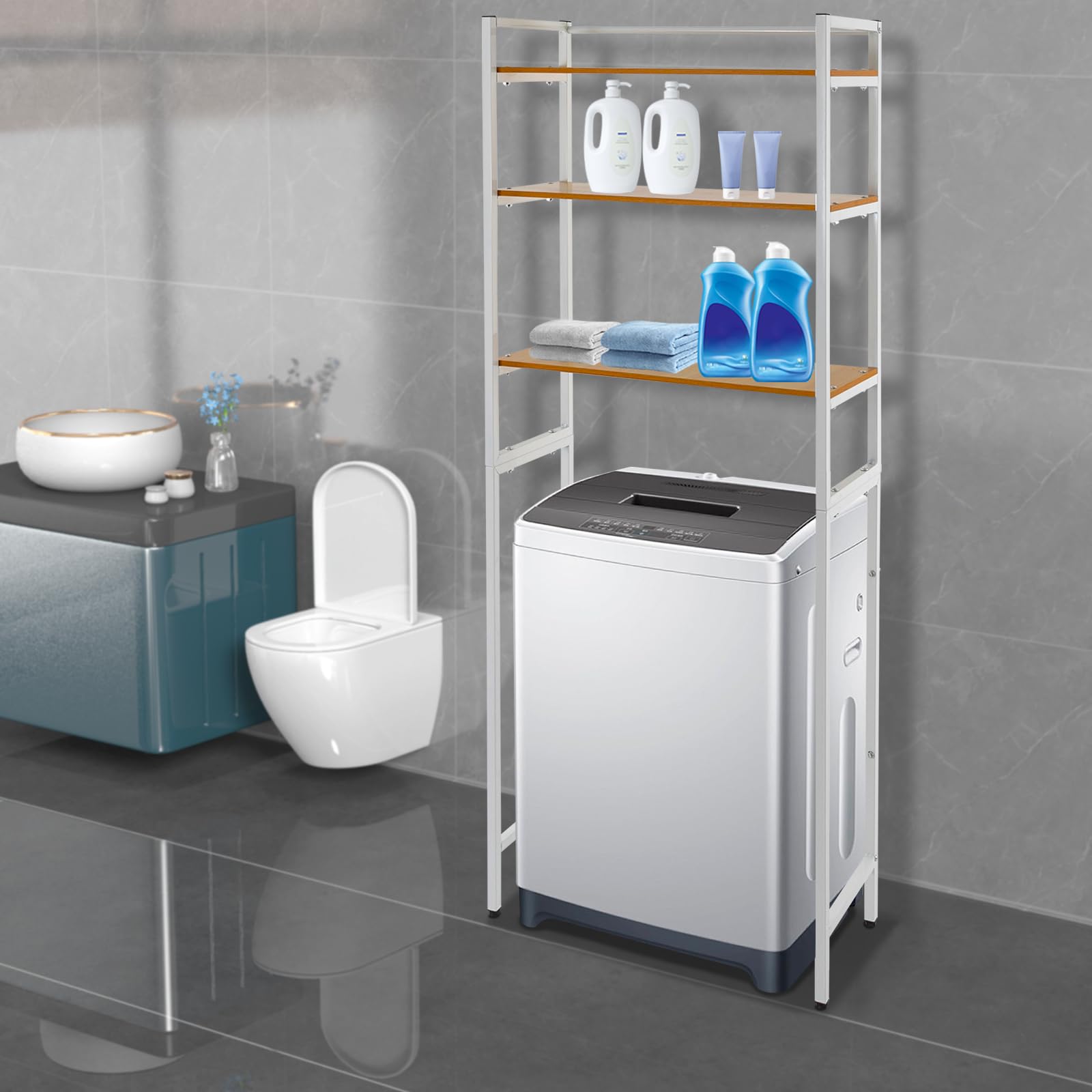 Mensola autoportante per lavatrice, 3 ripiani, mensola da bagno, organizer da bagno, multifunzionale, scaffale autoportante, per cucina, bagno, ecc