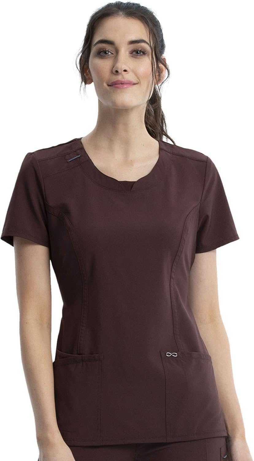 Cherokee Women's Round Neck Scrub Tops, 4-way Stretch with Certainty Fabric Technology, Superior Performance & Comfort, 2624A