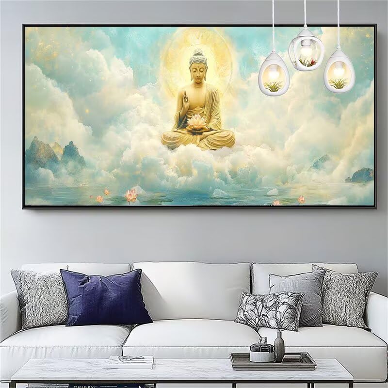 Malen Nach Zahlen Set – Lotus Gold Buddha Landschaft, 40x50 Cm Inkl. Rahmen, Pinsel & Farben