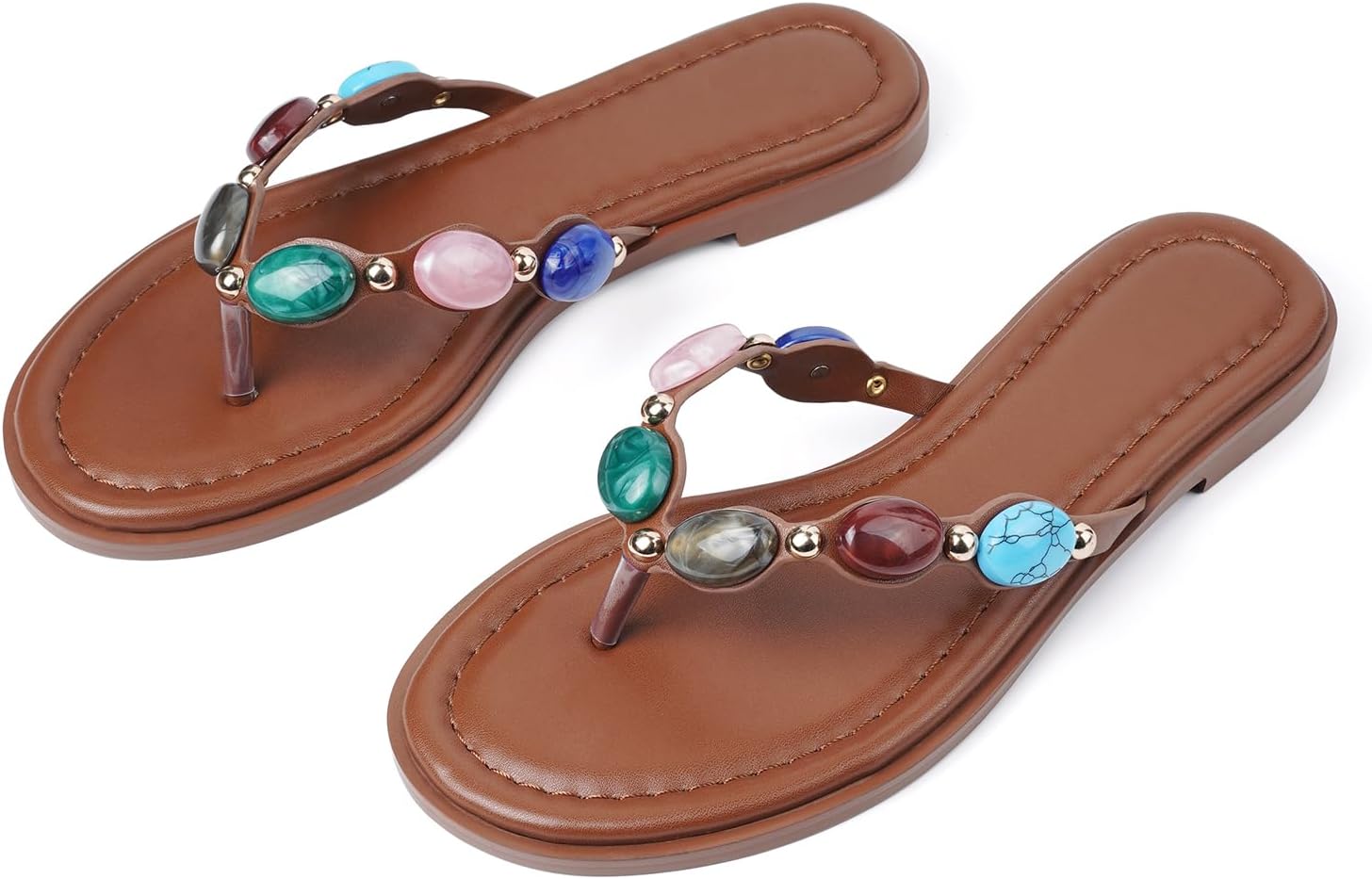 Gothictor Women's Flip Flops Floral Flat Sandals for Women Square Toe Slip on Comfortable Dressy Thong Sandals Beach Wedding Shoes