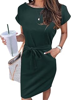 log in wedding dress,Summer Dresses for Women 2024 Short Sleeve Tshirt Dress Casual Tie Waist Going Out Dress with Pockets Beach Vacation Sundress,Green,S, Small