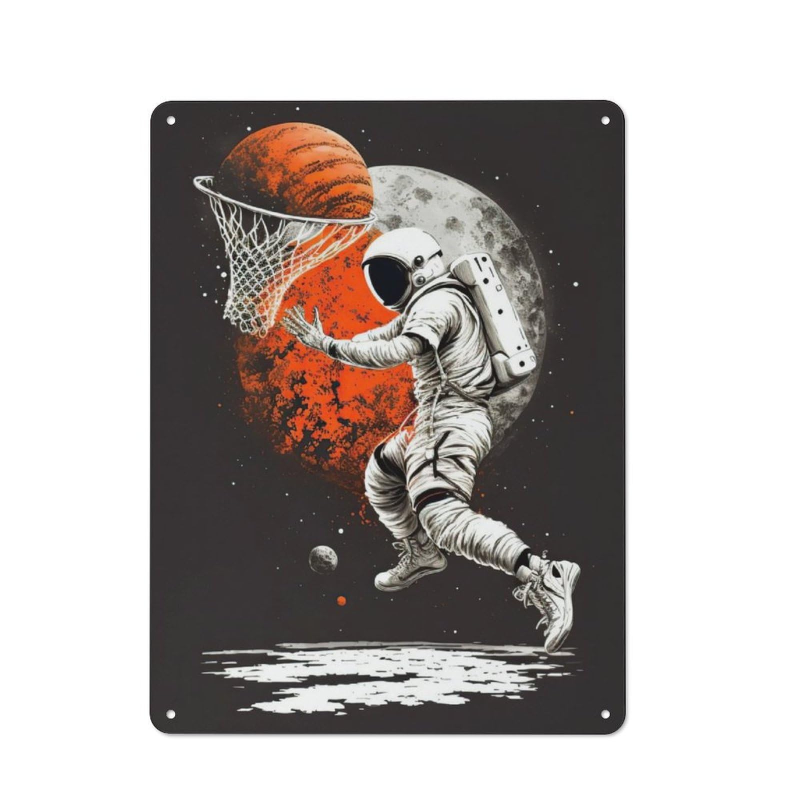 Junmoney Astronaut Basketball Vintage Tin Wall Plaque 40X30cm For Workshop Wall, A Decorative Christmas Gift For Makers And Diy Enthusiasts