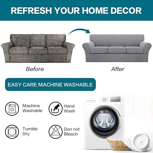 Miniatura 7 de Fundas de sofá de 4 piezas para sofá de 3 cojines, funda de sofá suave para perros, fundas de sofá lavables con 3 fundas de cojín individuales,