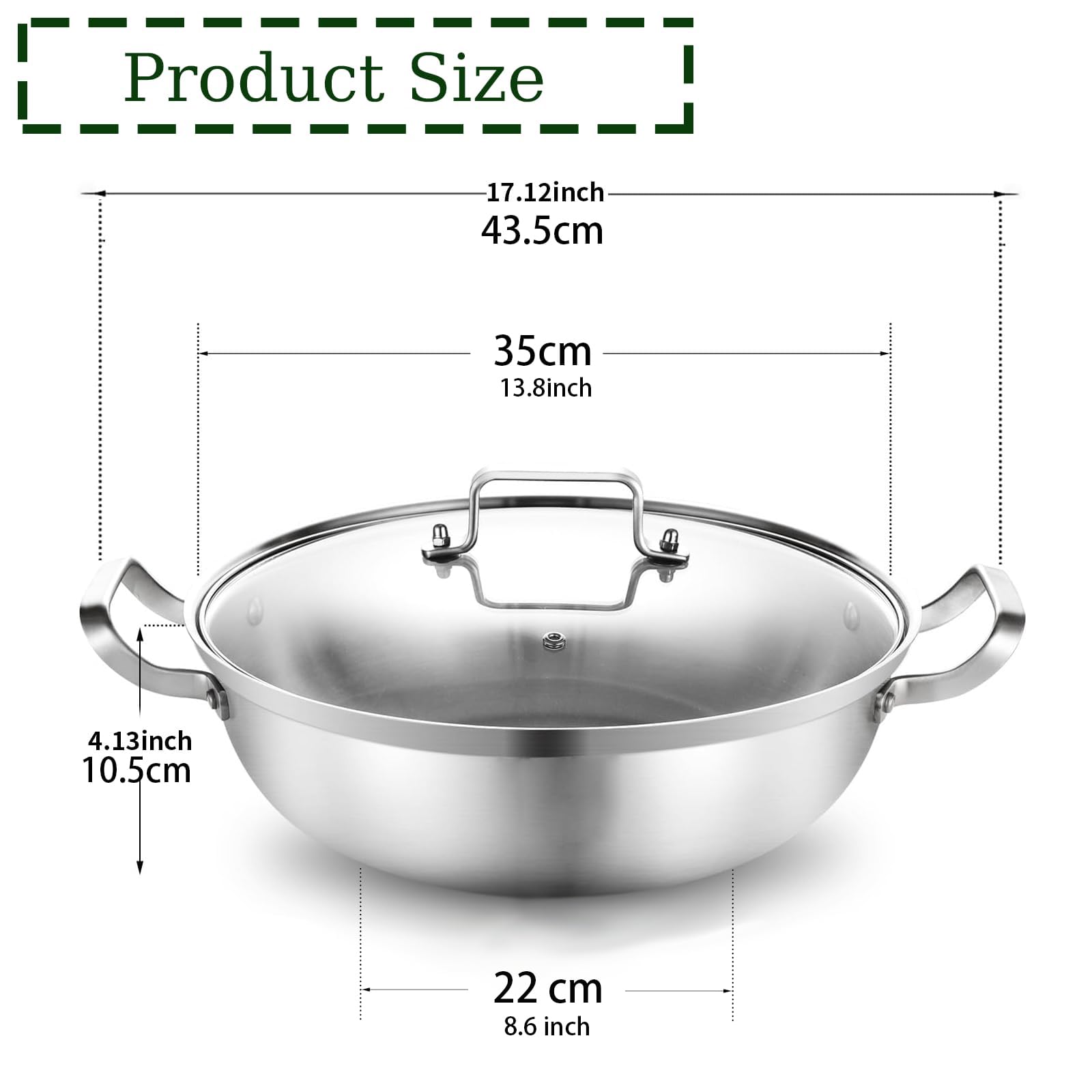 Cazuela acero inox 35cm robusta – Multicapa, lavavajillas seguro & capacidad para 10-12 – Listo para grandes reuniones