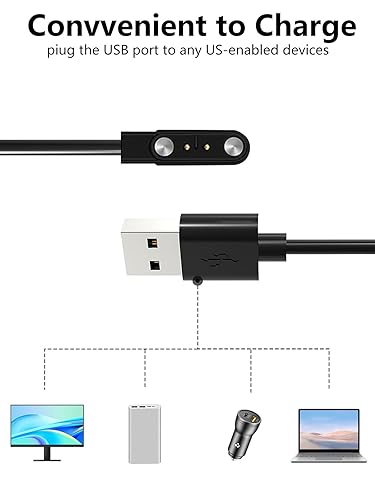 Miniatura 5 de Paquete de 2 para Motast Y66 Fitness Tracker Smartwatch Cable de carga USB magnético, cargador de cable de 2 pines para reloj inteligente.