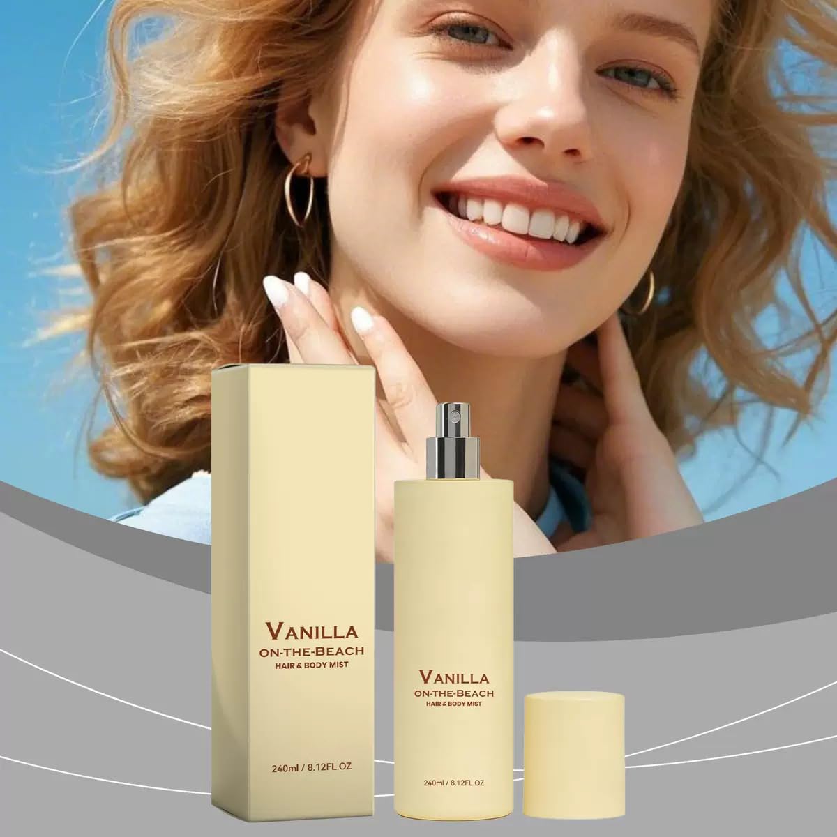 Vanilla On-The-Beach spray do włosów i ciała, waniliowy spray do ciała, długotrwały zapach, lekki i nieklejący, przenośny spray do ciała i pomieszczeń dla mężczyzn i kobiet, 240 ml (3)