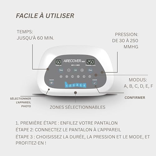 MED 6 Pantalon de pressothérapie professionnel – 6 chambres superposées, 30-250 mmHg, massage de compression jambes et fesses, drainage lymphatique, récupération musculaire et cellulite - 4