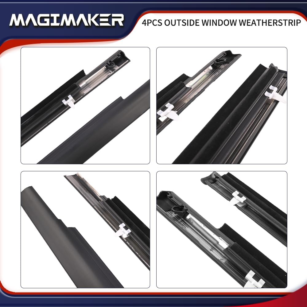 4pcs Outside Window Seals Weatherstrip Trim Molding 75710-0C010 75720-0C010 Compatible with Toyota Sequoia 2001 2002 2003 2004 2005 2006 2007 Rubber Seal Moulding Strip