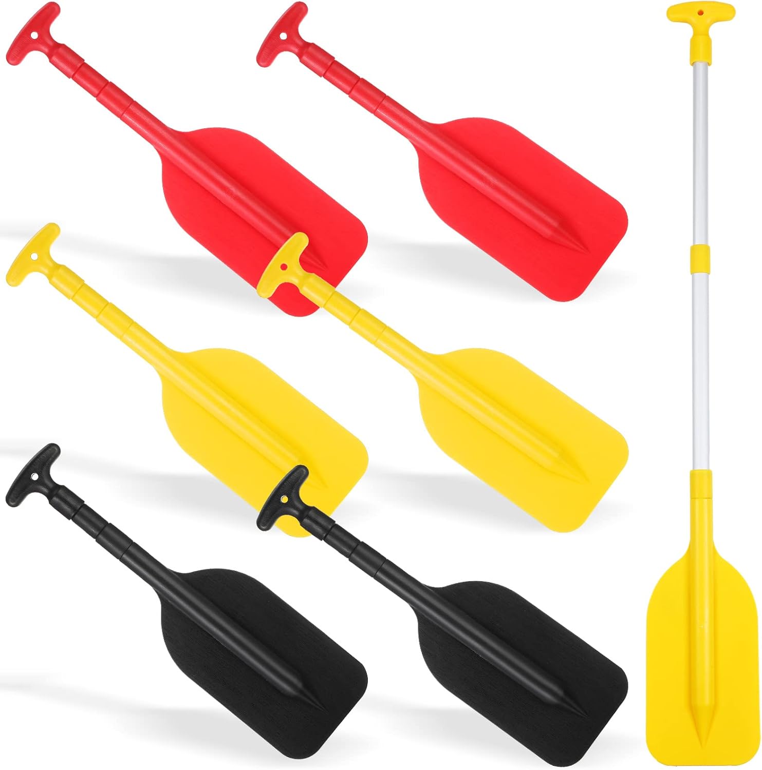 Threan 6 Pieces Telescoping Paddle 42.7 Inch Adjustable Length Boat Oars Anti Slip Aluminum Plastic Canoe Paddle for Kayak Canoe Inflatable Boat Dinghy Summer River Fishing Boating, Yellow Red Black