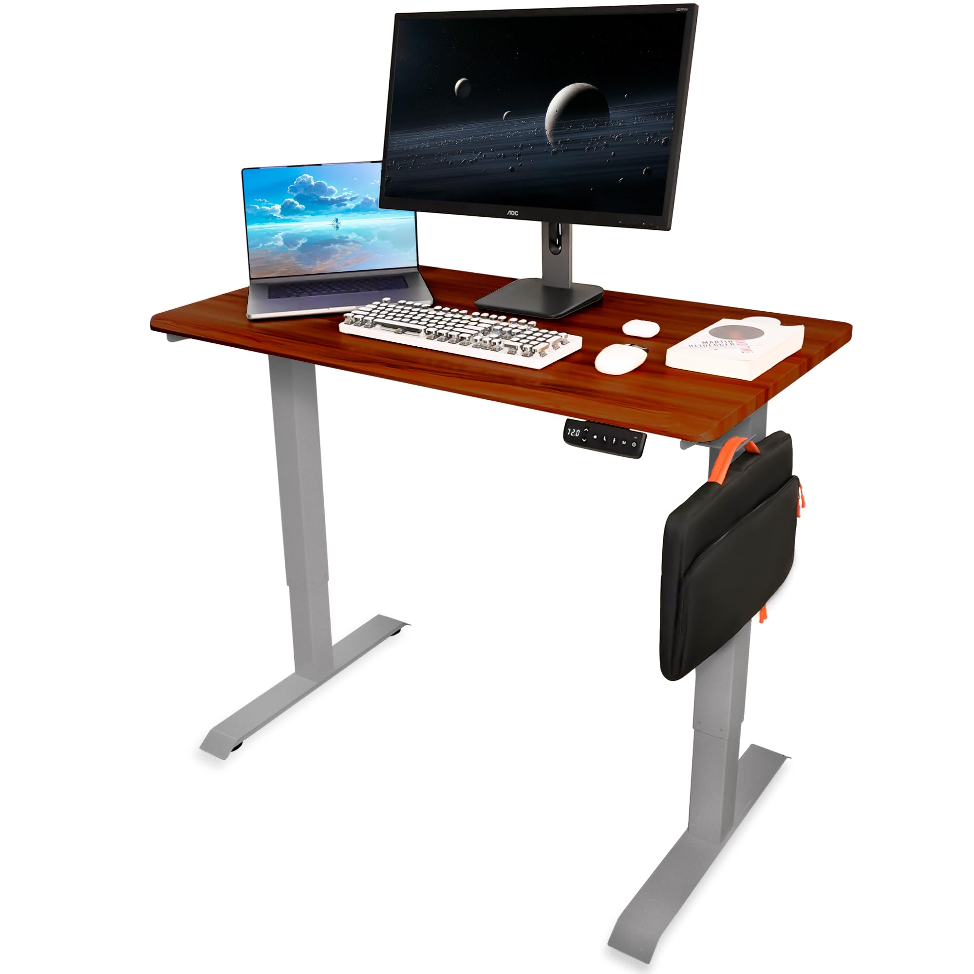 unycos - Escritorio Elevable Eléctrico con Tablero, Mesa con Opciones de Altura, Motor Individual, Función Memoria, Anticolisión, Temporizador, 140 * 80 * 2.5cm (Gris/Marrón, Core One)
