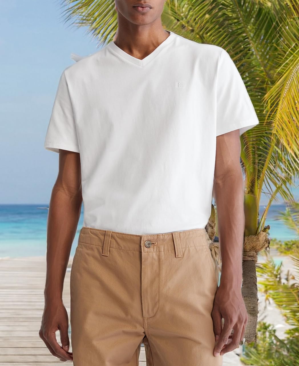 Calvin Klein Mens Smooth Cotton Solid V-Neck T-Shirt - Image 6