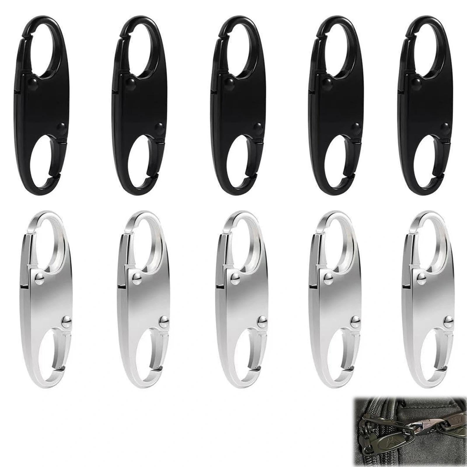 10 Clips Antivol Pour Fermeture Éclair – Mousquetons Double Ouverture – Noir Et Argent